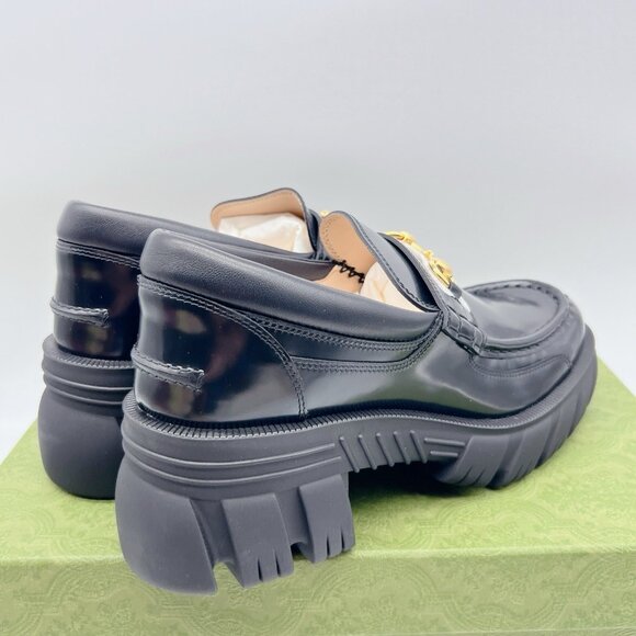 GUCCI Horsebit Creeper Loafers Platform Black Sylke Leather Wms EU 40.5 US 10.5 - Picture 8 of 15